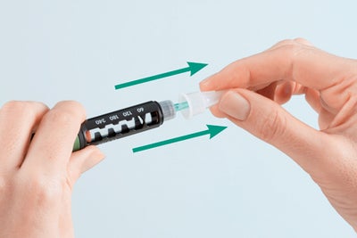 Needle handling - pull the needle container off and set it aside